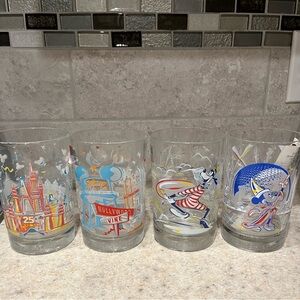 Vintage 1996 Walt Disney World 25th Anniversary Music Album Glasses- Set of 4